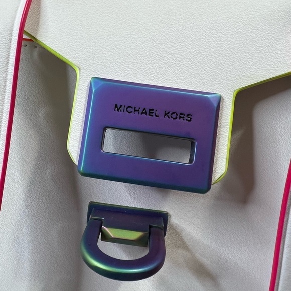 Michael Kors Manhattan White Satchel with Rainbow Accents - Picture 5 of 6